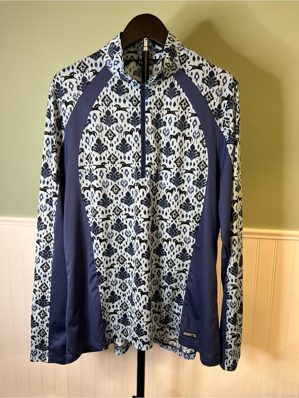 Kerrits Blue & White Equestrian Quarter-Zip Performance RidingTop. Size XL